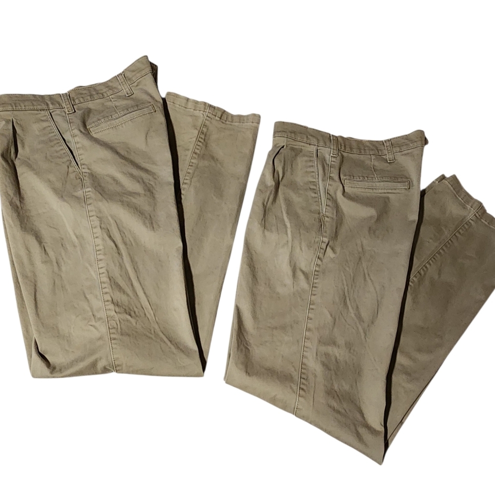 Lot Of 2 Wrangler Mens Sz 35X36 Khaki Pants Relaxed Fit Pleated Straight Chino